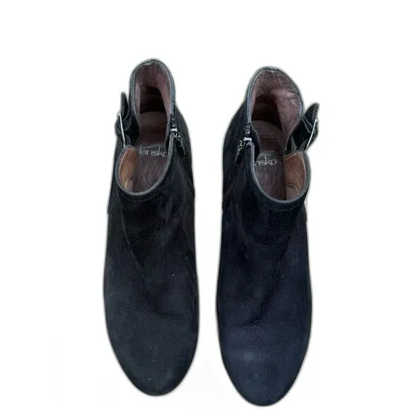 Dansko Henley Ankle Boot Black Suede Size 40 Zip Up Buckle