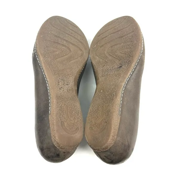 Dansko Liliana Shoes 38 Brown Leather Slip On Comfort Wedge Womens