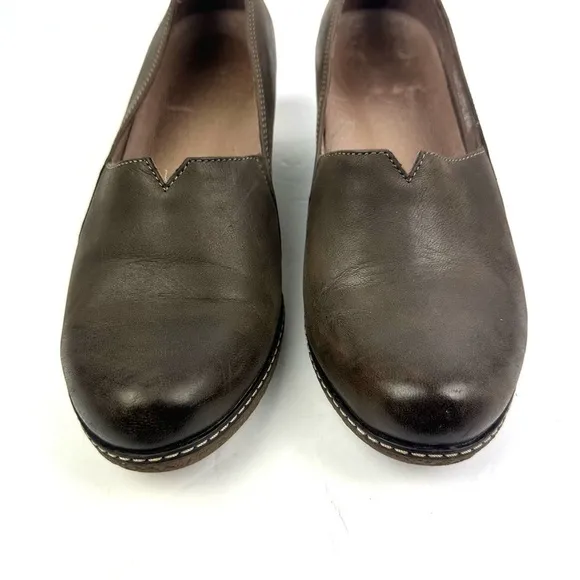 Dansko Liliana Shoes 38 Brown Leather Slip On Comfort Wedge Womens