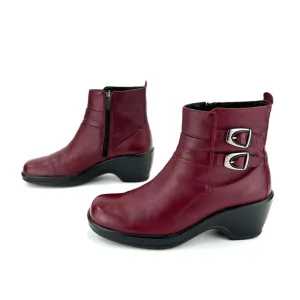 DANSKO RED LEATHER ROUNDED TOE WEDGE PLATFORM ZIPPER CLOSURE ANKLE BOOTS/BOOTIES