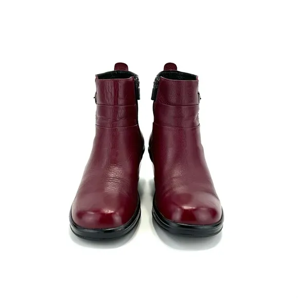 DANSKO RED LEATHER ROUNDED TOE WEDGE PLATFORM ZIPPER CLOSURE ANKLE BOOTS/BOOTIES