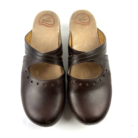 Dansko Susana Clogs 41 Brown Leather Slip On Mules Shoes Womens