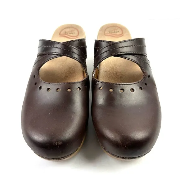 Dansko Susana Clogs 41 Brown Leather Slip On Mules Shoes Womens