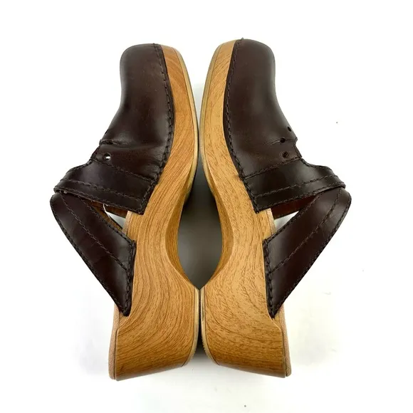 Dansko Susana Clogs 41 Brown Leather Slip On Mules Shoes Womens