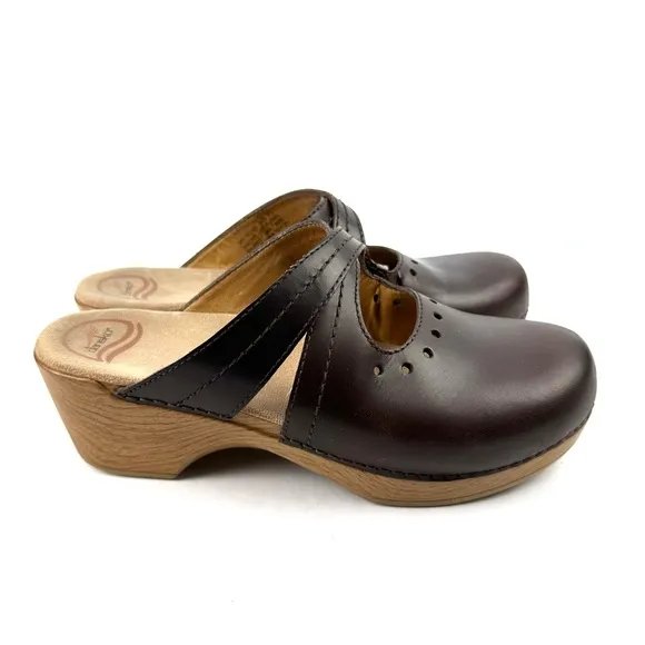 Dansko Susana Clogs 41 Brown Leather Slip On Mules Shoes Womens