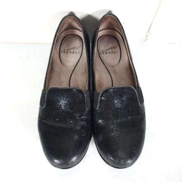 Dansko Women's Addy Black Crackle Leather EU37 US6-6,5 Slip On Loafers Shoes