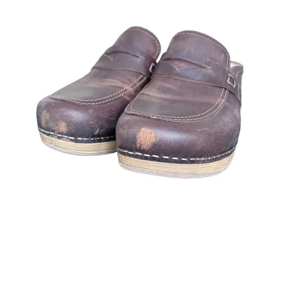 Dansko Women’s Bel Oiled Brown Slip On Clog Size 38