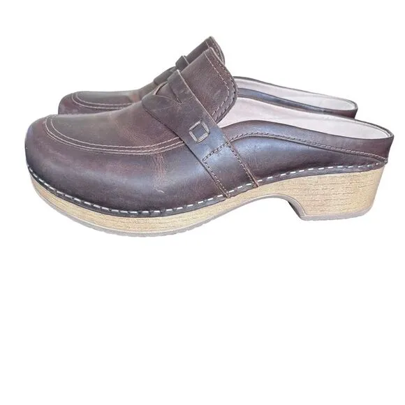 Dansko Women’s Bel Oiled Brown Slip On Clog Size 38