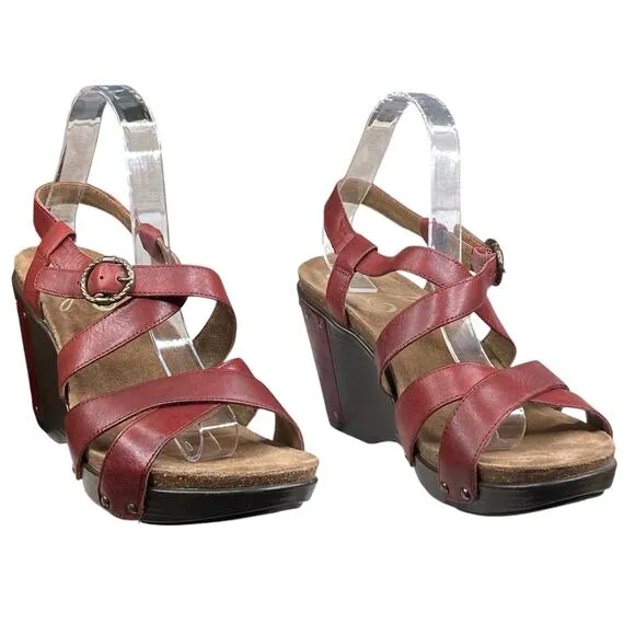 Dansko Women's Frida Red Leather Wedge Sandals Size 40 US 9.5/10
