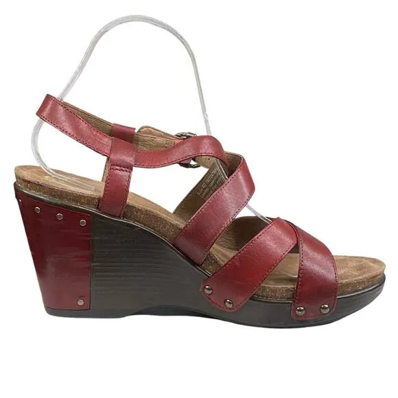 Dansko Women's Frida Red Leather Wedge Sandals Size 40 US 9.5/10