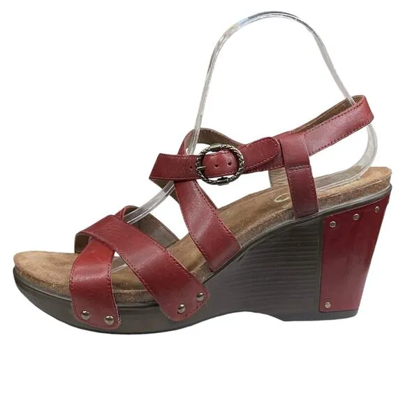 Dansko Women's Frida Red Leather Wedge Sandals Size 40 US 9.5/10