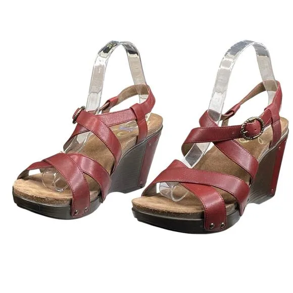 Dansko Women's Frida Red Leather Wedge Sandals Size 40 US 9.5/10