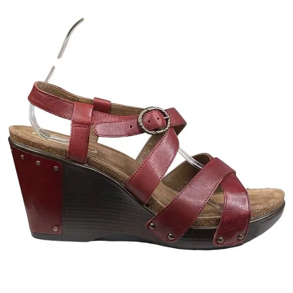 Dansko Women's Frida Red Leather Wedge Sandals Size 40 US 9.5/10