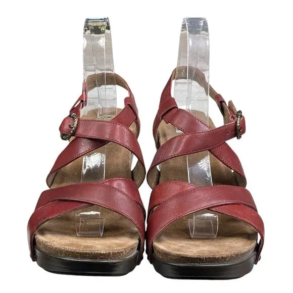 Dansko Women's Frida Red Leather Wedge Sandals Size 40 US 9.5/10