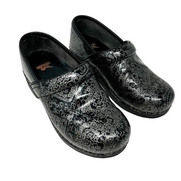 Dansko XP Professional Clog Fancy Metallic Silver Black size 38 US 7.5-8