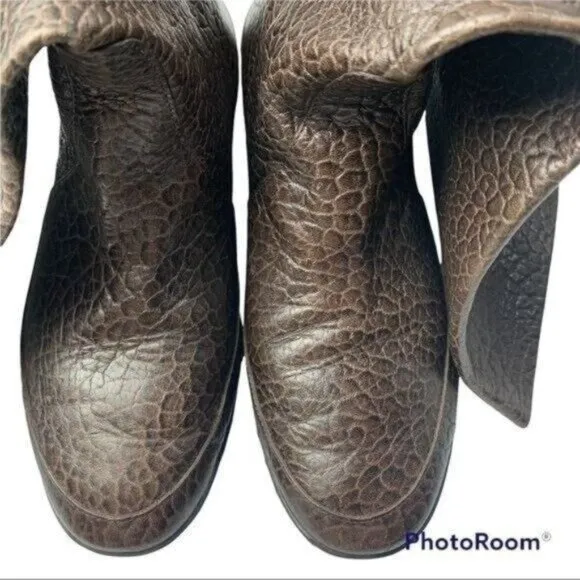 Datelli Croc Embossed Brown Pull-on Tall Boots Sz 36 Brazil - 7.5 US