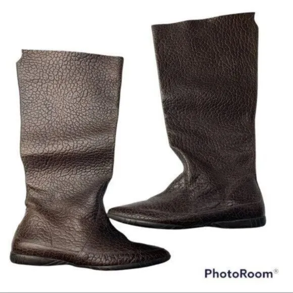 Datelli Croc Embossed Brown Pull-on Tall Boots Sz 36 Brazil - 7.5 US
