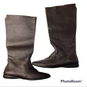 Datelli Croc Embossed Brown Pull-on Tall Boots Sz 36 Brazil - 7.5 US