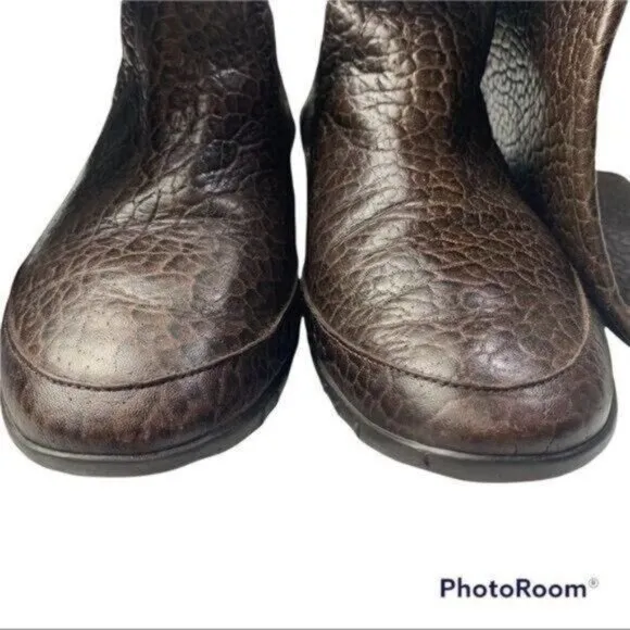Datelli Croc Embossed Brown Pull-on Tall Boots Sz 36 Brazil - 7.5 US