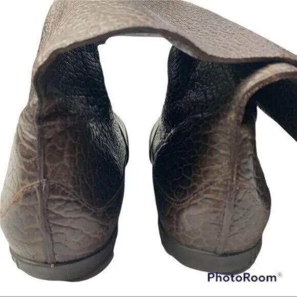 Datelli Croc Embossed Brown Pull-on Tall Boots Sz 36 Brazil - 7.5 US