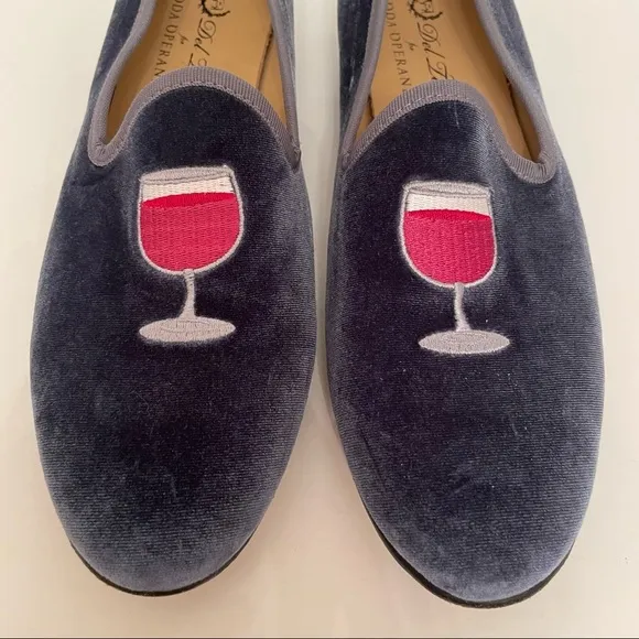 Del Toro X Moda Operandi Tipsy loafers velvet wine glass embroidered shoes 11