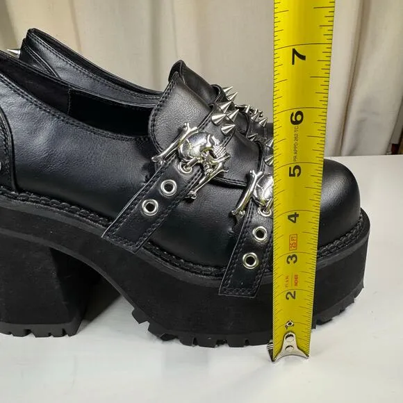 Demonia Assault-38 Chunky Platform Studded Spikes Skulls Mary Jane Goth Shoes 10