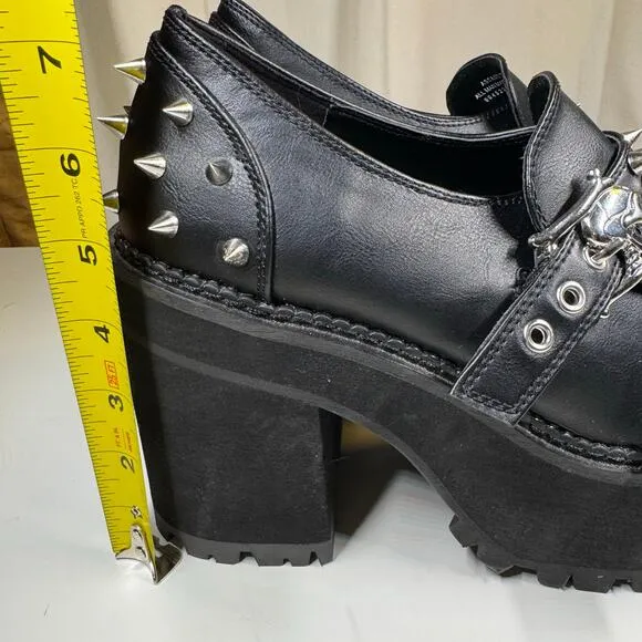 Demonia Assault-38 Chunky Platform Studded Spikes Skulls Mary Jane Goth Shoes 10