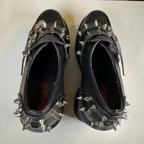 Demonia Assault-38 Chunky Platform Studded Spikes Skulls Mary Jane Goth Shoes 10