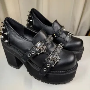 Demonia Assault-38 Chunky Platform Studded Spikes Skulls Mary Jane Goth Shoes 10