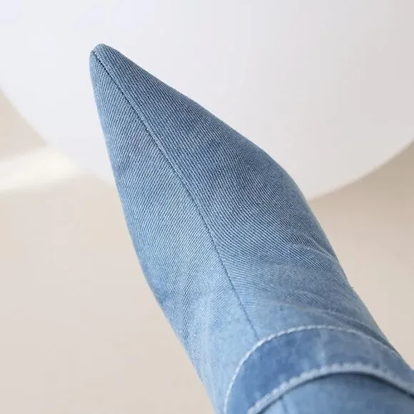 Denim Style Pointed Toe Stiletto Boots
