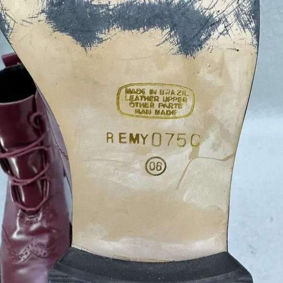Details Womens Brogue Burgundy Lace Up Genuine Leather Ankle Boots Size 7.5
