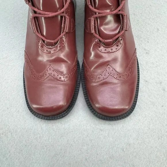 Details Womens Brogue Burgundy Lace Up Genuine Leather Ankle Boots Size 7.5