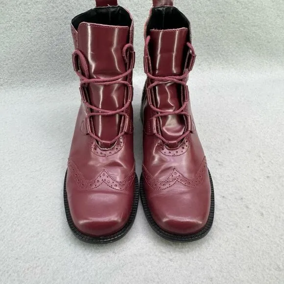 Details Womens Brogue Burgundy Lace Up Genuine Leather Ankle Boots Size 7.5