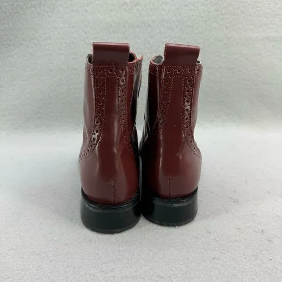 Details Womens Brogue Burgundy Lace Up Genuine Leather Ankle Boots Size 7.5