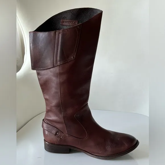 Diesel Style Lab Y2K Riding Brown Leather Boots With Adjustable Buckles Size 10