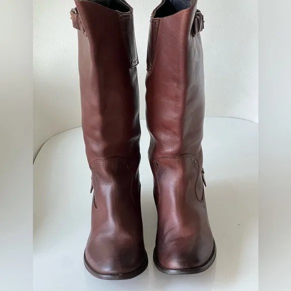 Diesel Style Lab Y2K Riding Brown Leather Boots With Adjustable Buckles Size 10
