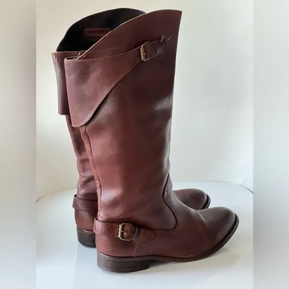 Diesel Style Lab Y2K Riding Brown Leather Boots With Adjustable Buckles Size 10