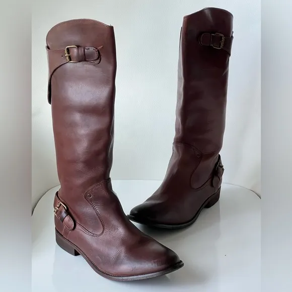 Diesel Style Lab Y2K Riding Brown Leather Boots With Adjustable Buckles Size 10
