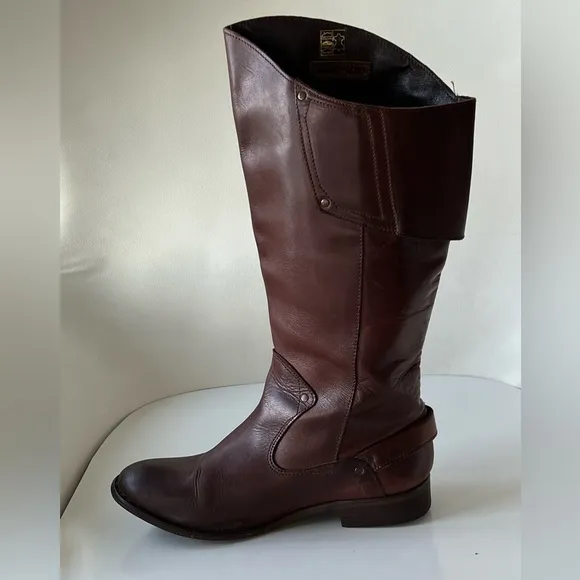 Diesel Style Lab Y2K Riding Brown Leather Boots With Adjustable Buckles Size 10