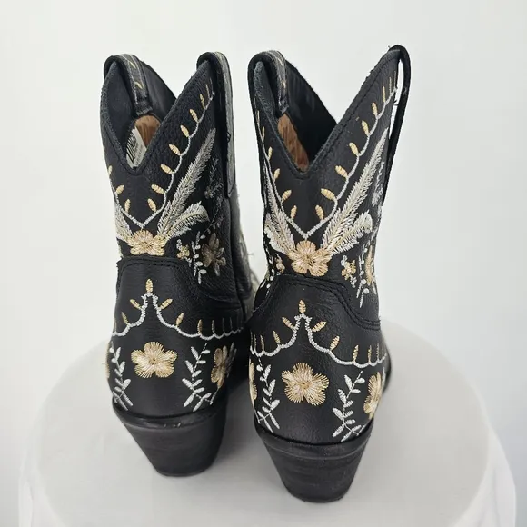 Dingo Black Floral Embroidered Cowgirl Boots | Western Ankle Booties Sz 9.5
