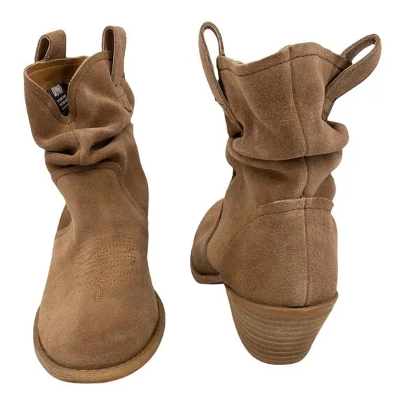 DINGO Dark Tan Jackpot Round Toe Slouchy Suede Western Cowgirl Ankle Boots 6