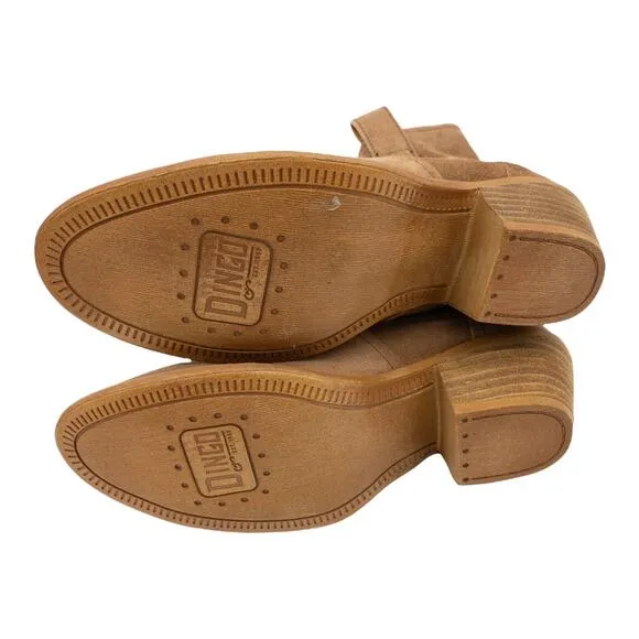 DINGO Dark Tan Jackpot Round Toe Slouchy Suede Western Cowgirl Ankle Boots 6