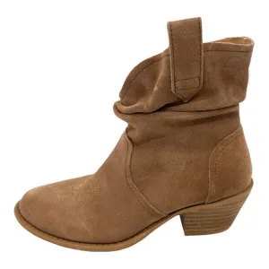 DINGO Dark Tan Jackpot Round Toe Slouchy Suede Western Cowgirl Ankle Boots 6