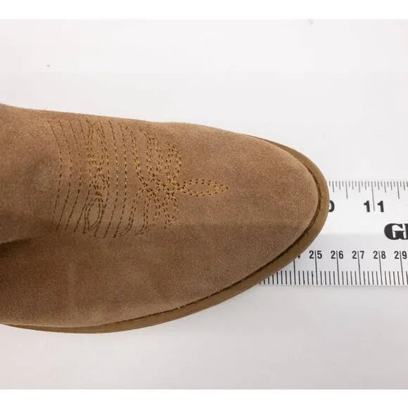 DINGO Dark Tan Jackpot Round Toe Slouchy Suede Western Cowgirl Ankle Boots 6
