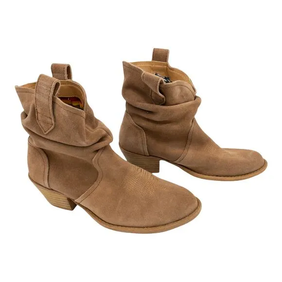 DINGO Dark Tan Jackpot Round Toe Slouchy Suede Western Cowgirl Ankle Boots 6