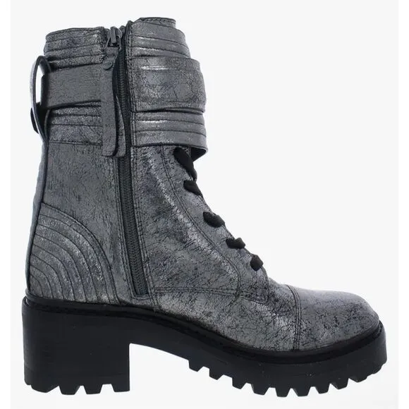 DKNY Womens Basia Leather Metallic Casual Combat &amp; Lace-up Boots Size 5.5