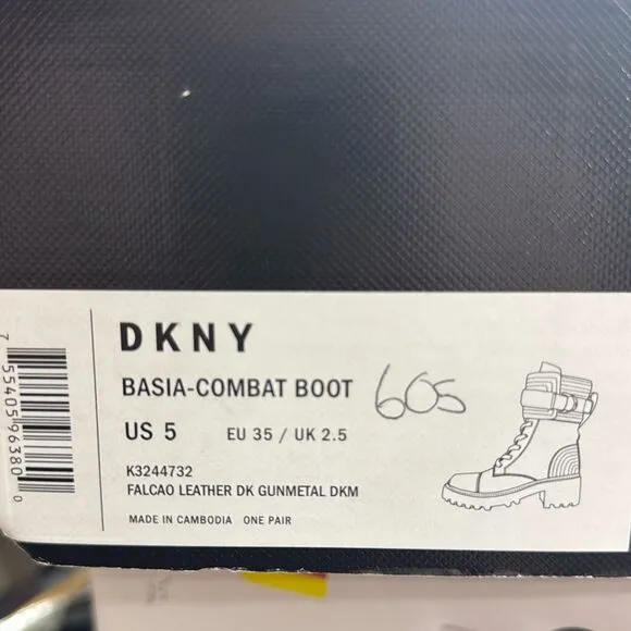 DKNY Womens Basia Leather Metallic Casual Combat &amp; Lace-up Boots Size 5.5