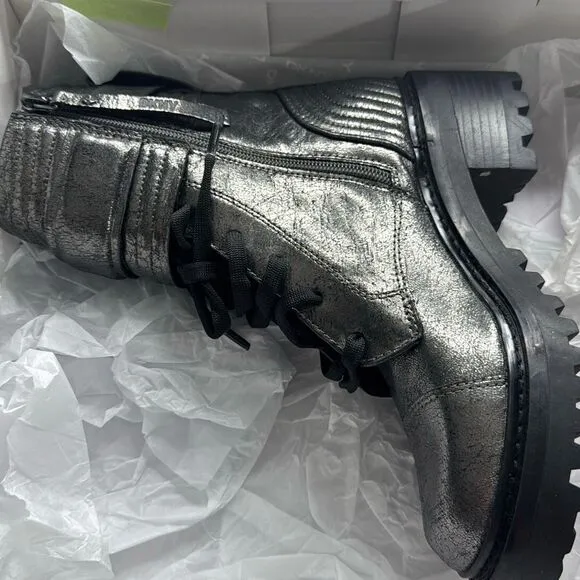 DKNY Womens Basia Leather Metallic Casual Combat &amp; Lace-up Boots Size 5.5