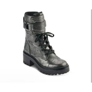 DKNY Womens Basia Leather Metallic Casual Combat &amp; Lace-up Boots Size 5.5