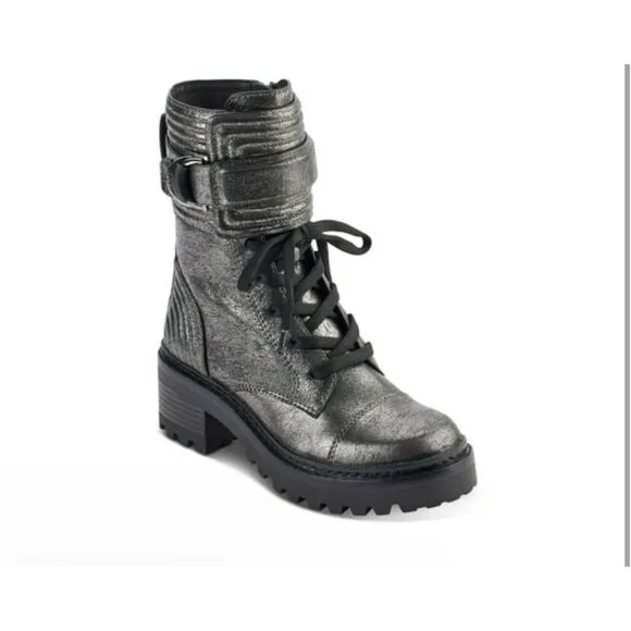 DKNY Womens Basia Leather Metallic Casual Combat &amp; Lace-up Boots Size 5.5